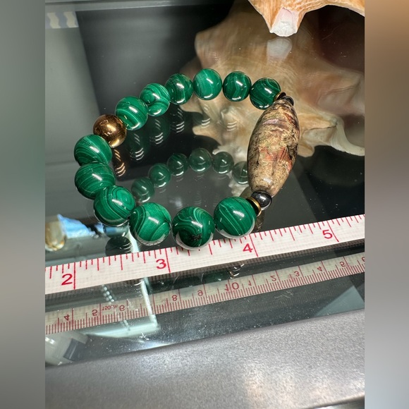 MALACHITE + UNIQUE JASPER NATURAL BRACELET size 7 - Picture 8 of 11